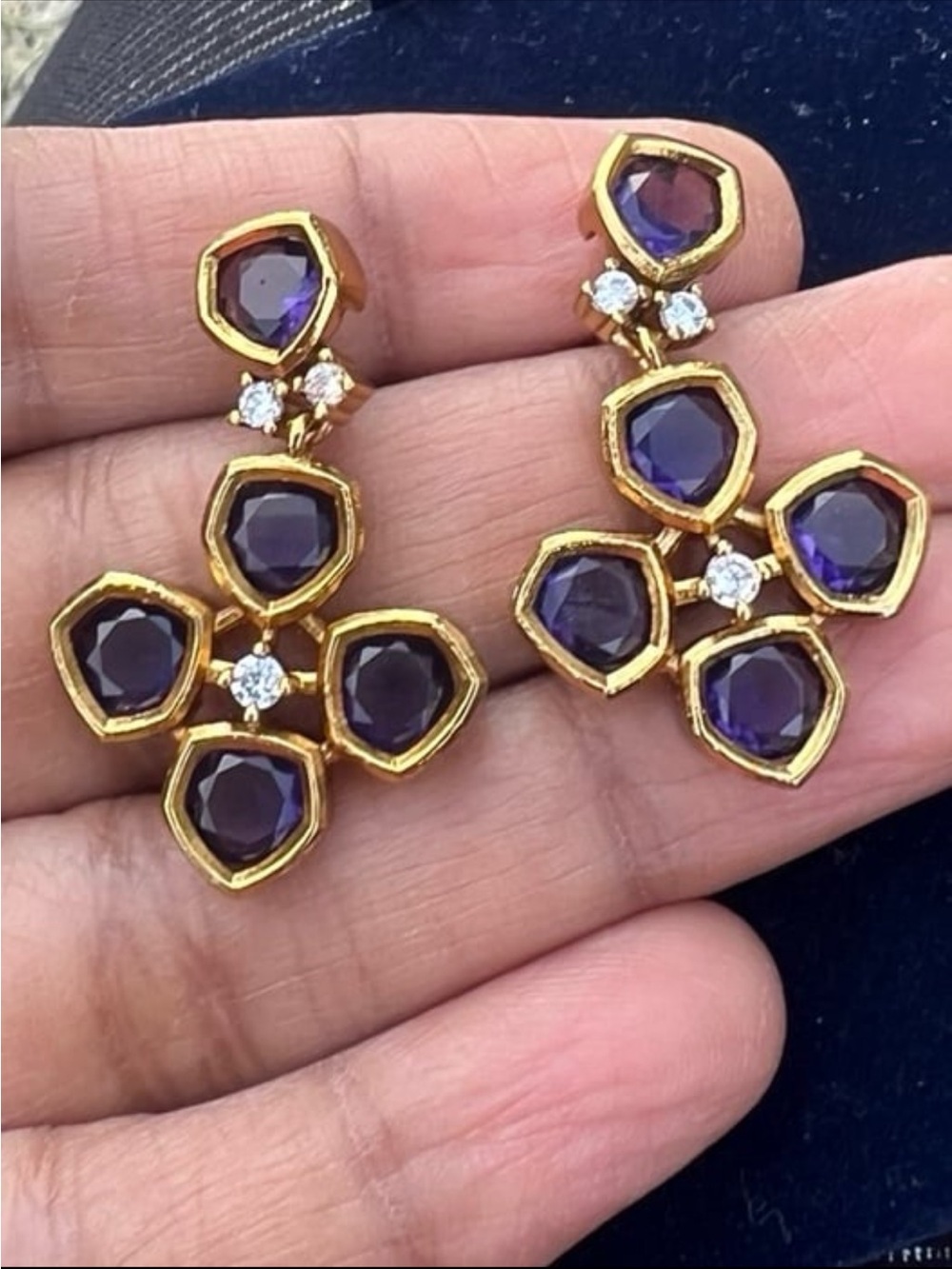 14kt gold plated amethyst oval cut earrings #2038